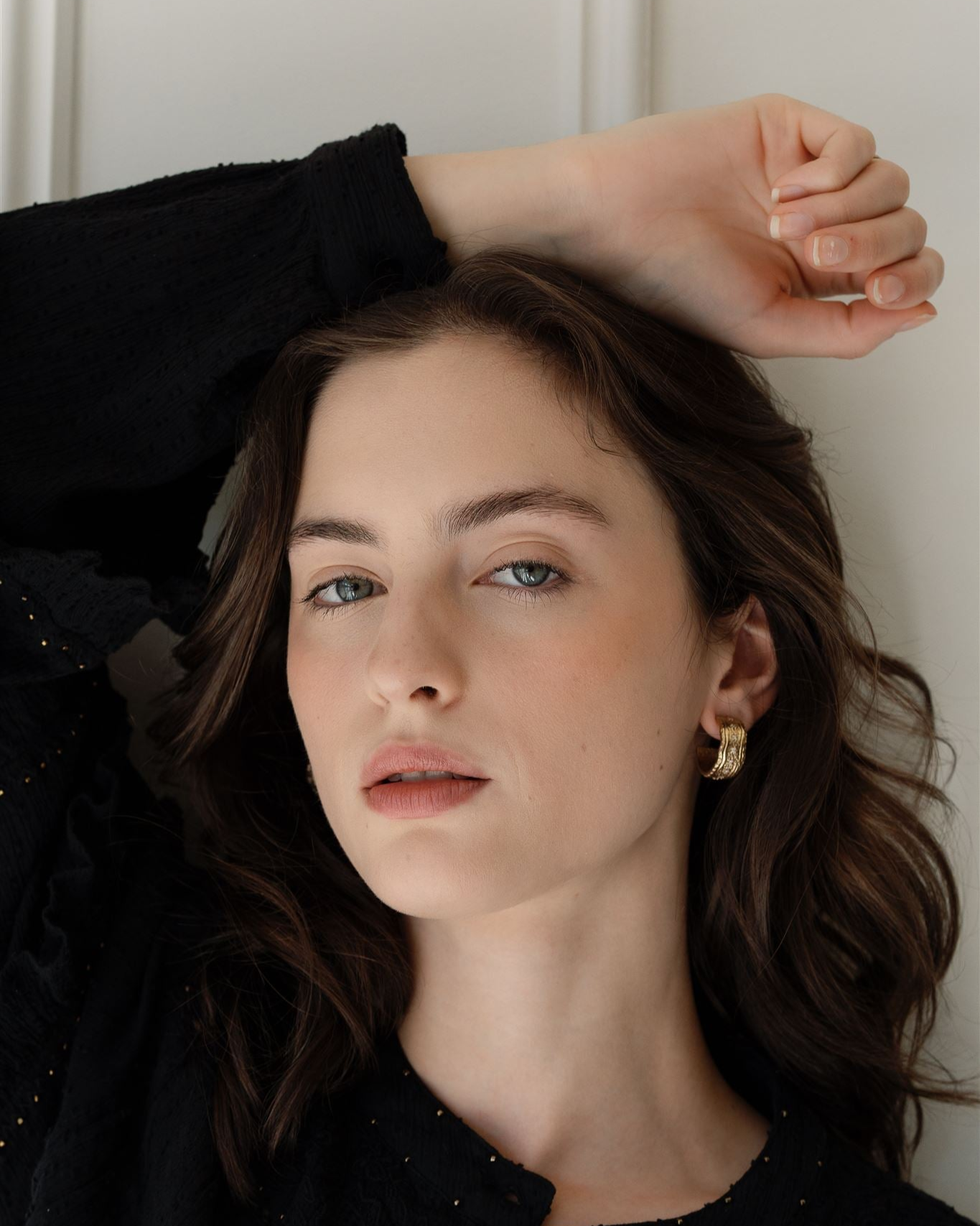 Lakoen Brass textured inca hoops with inset cubic zirconia stars and clear e-plating