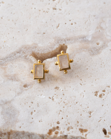 Orla Studs Lakoen rainbow moonstones set in gold plated brass
