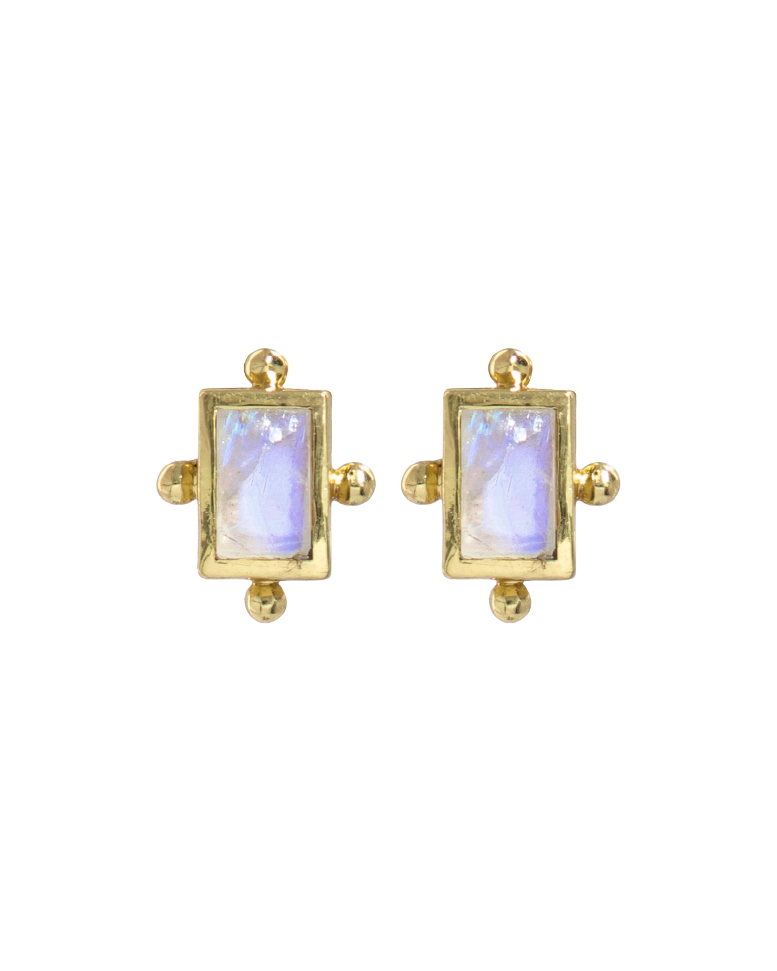 Orla Studs Lakoen rainbow moonstones set in gold plated brass