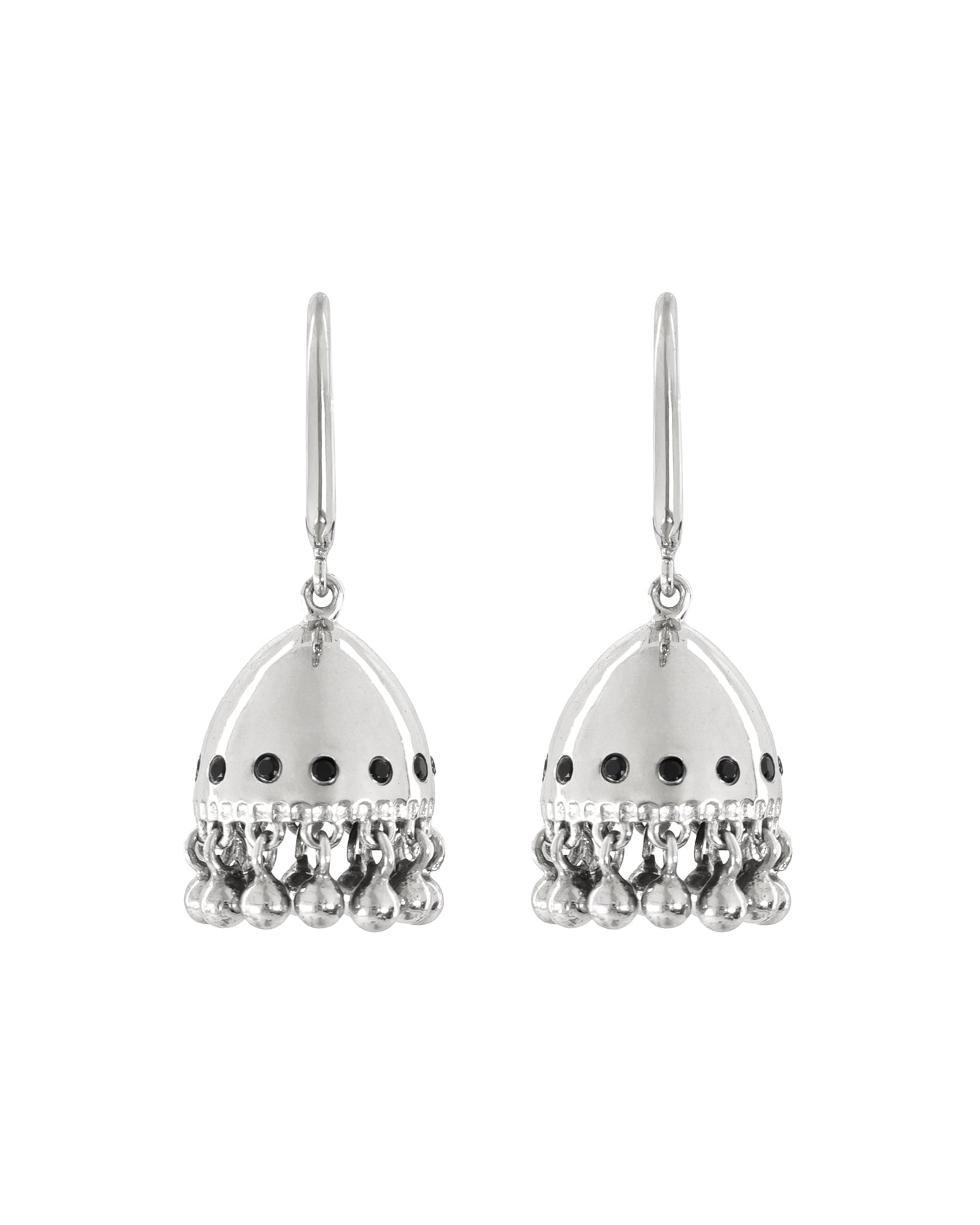 Lakoen Raya Earrings in Sterling Silver and Black Onyx Vintage inspired bell design
