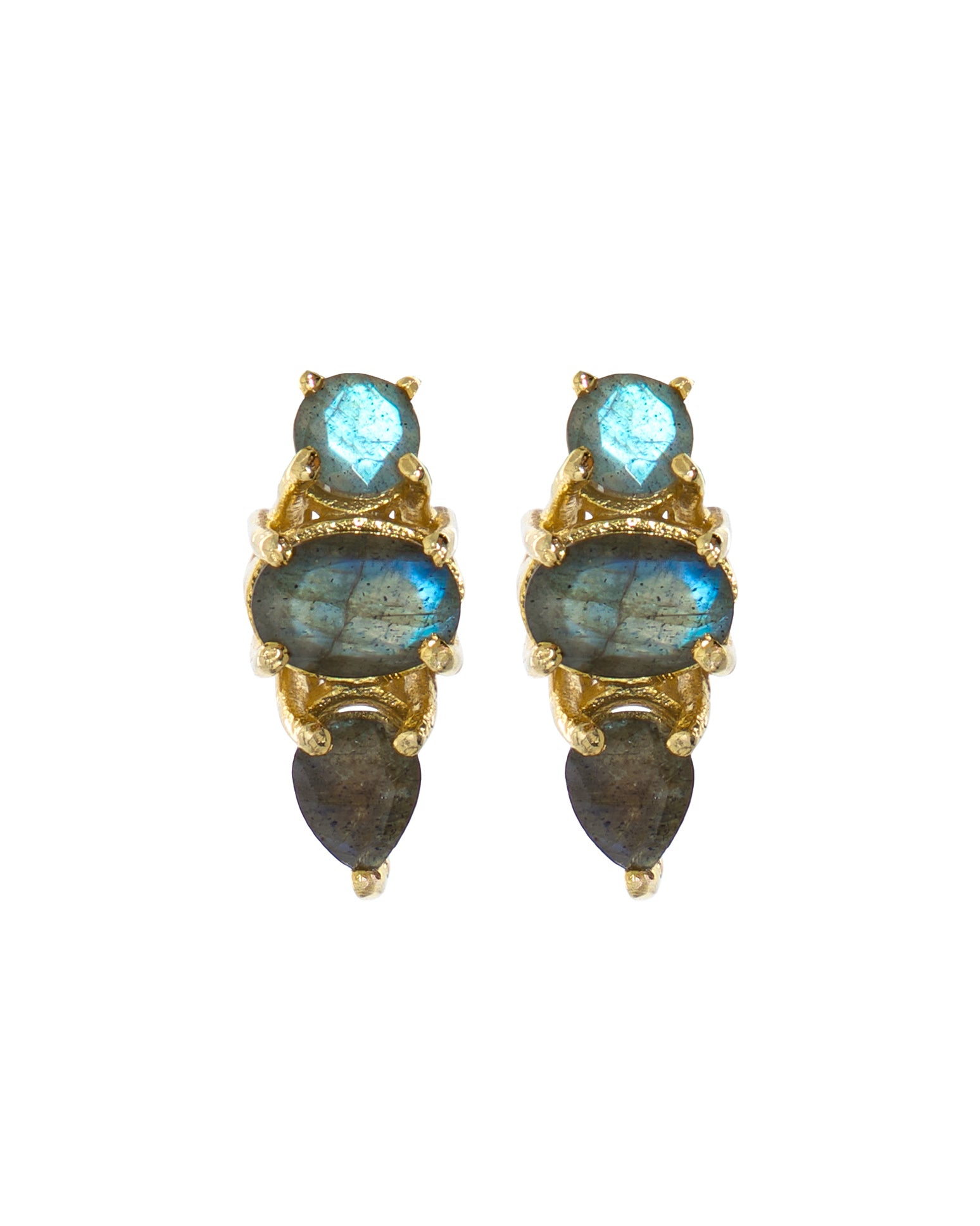 Lakoen agatha Studs in Brass and Labradorite.