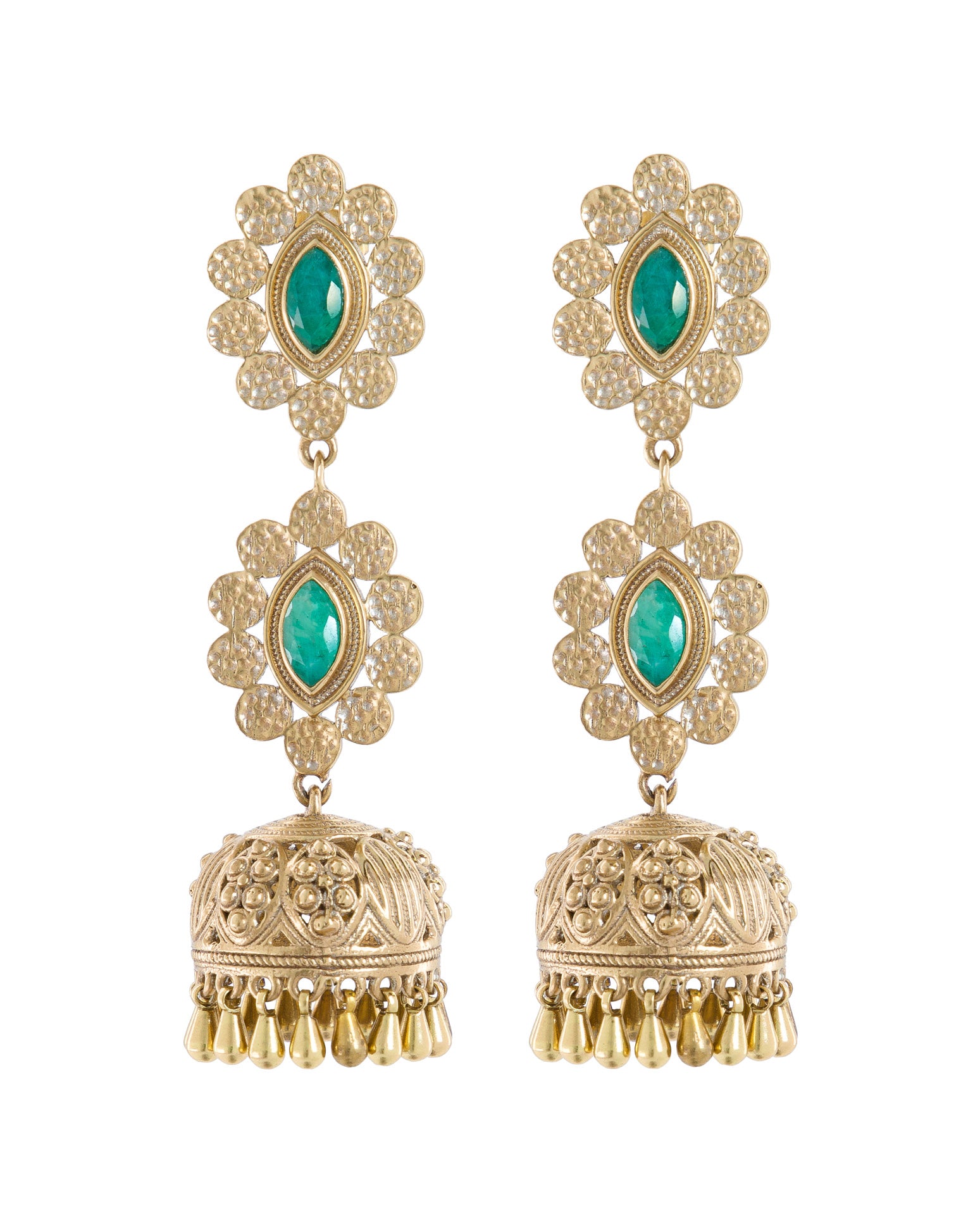 Lakoen Freja Emerald and Recycled brass drop earrings