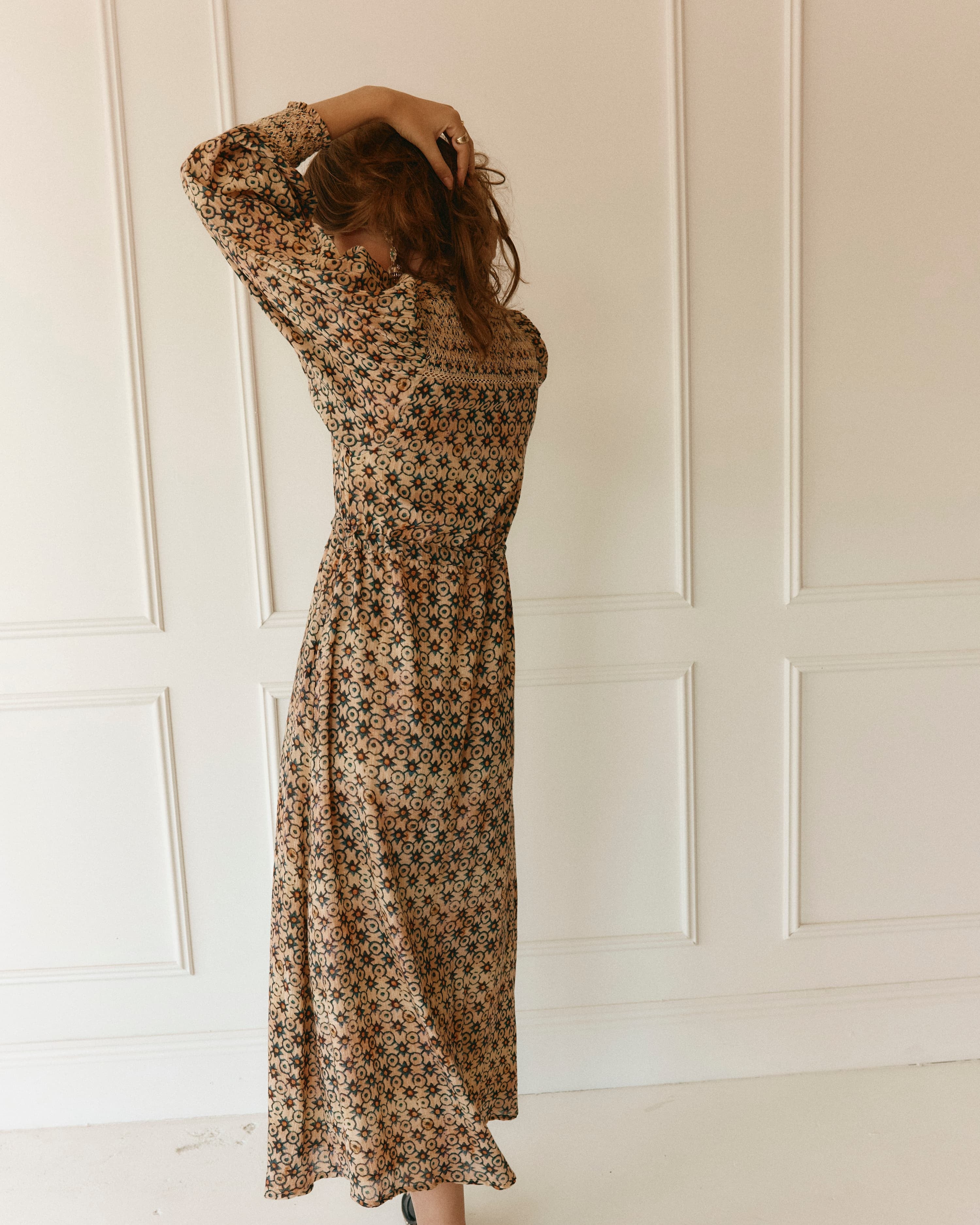 Lakoen Laurent shirtdress in odyseey star print cotton with full bishop sleeves and adjustable waist