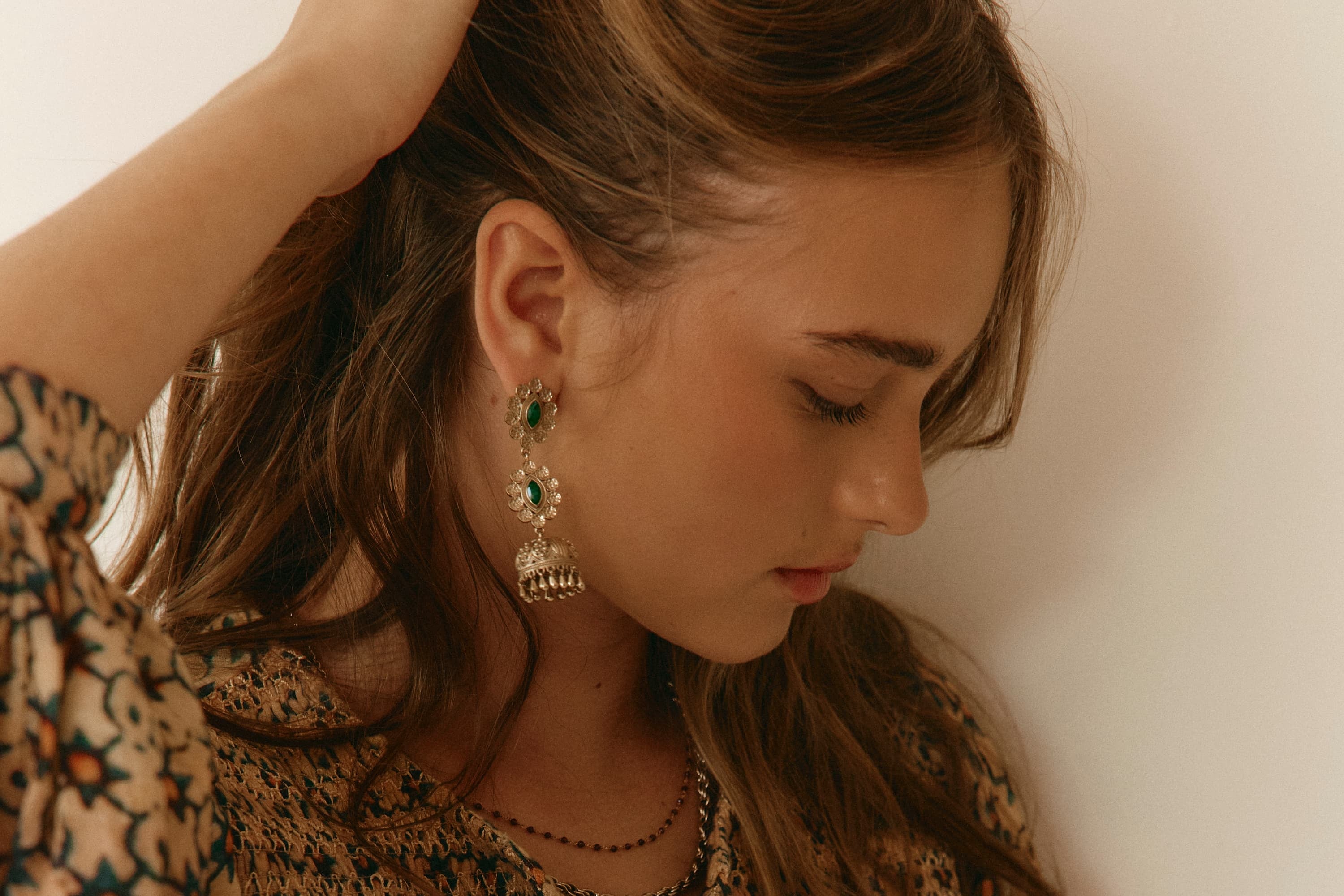 Lakoen Laurent Mini Dress and Freya EMERALD EARRINGS