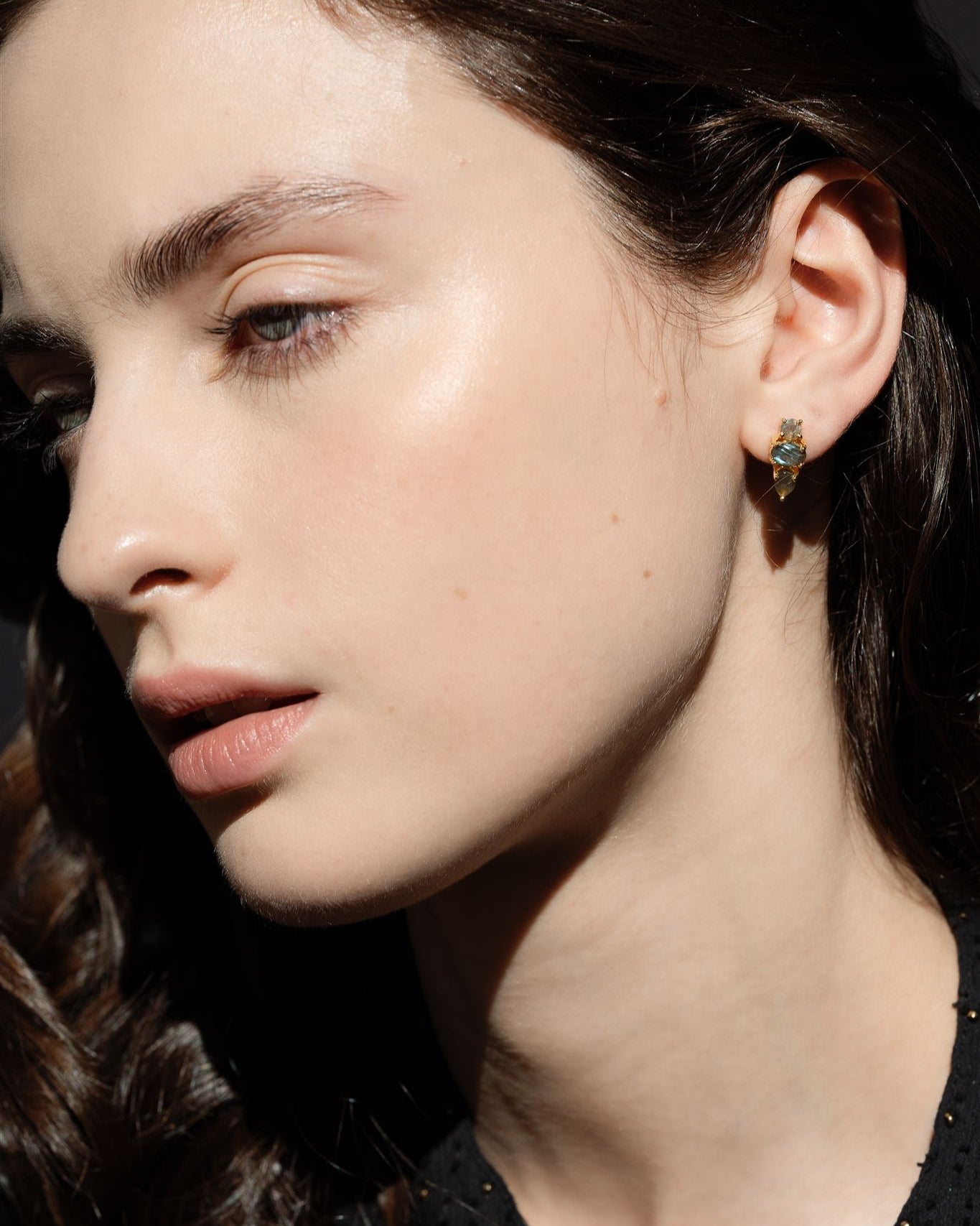 Lakoen agatha Studs in Brass and Labradorite.