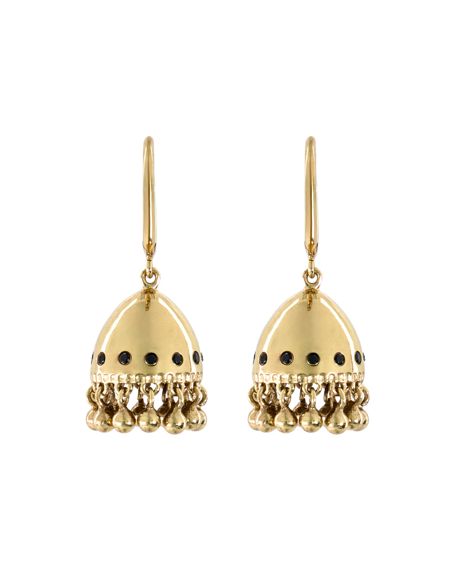 Lakoen Raya Earrings with vintage bell shape  in recycled brass with faceted onyx