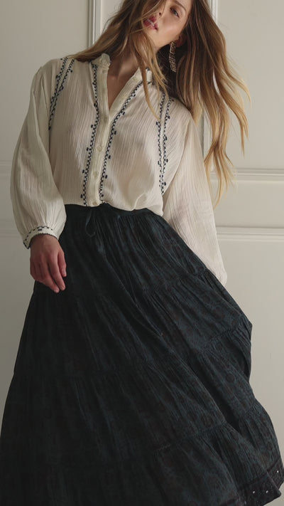 Cotton maxi hand beaded skirt 